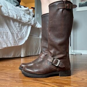 FRYE Veronica Tall Slouch Boots in distressed brown leather